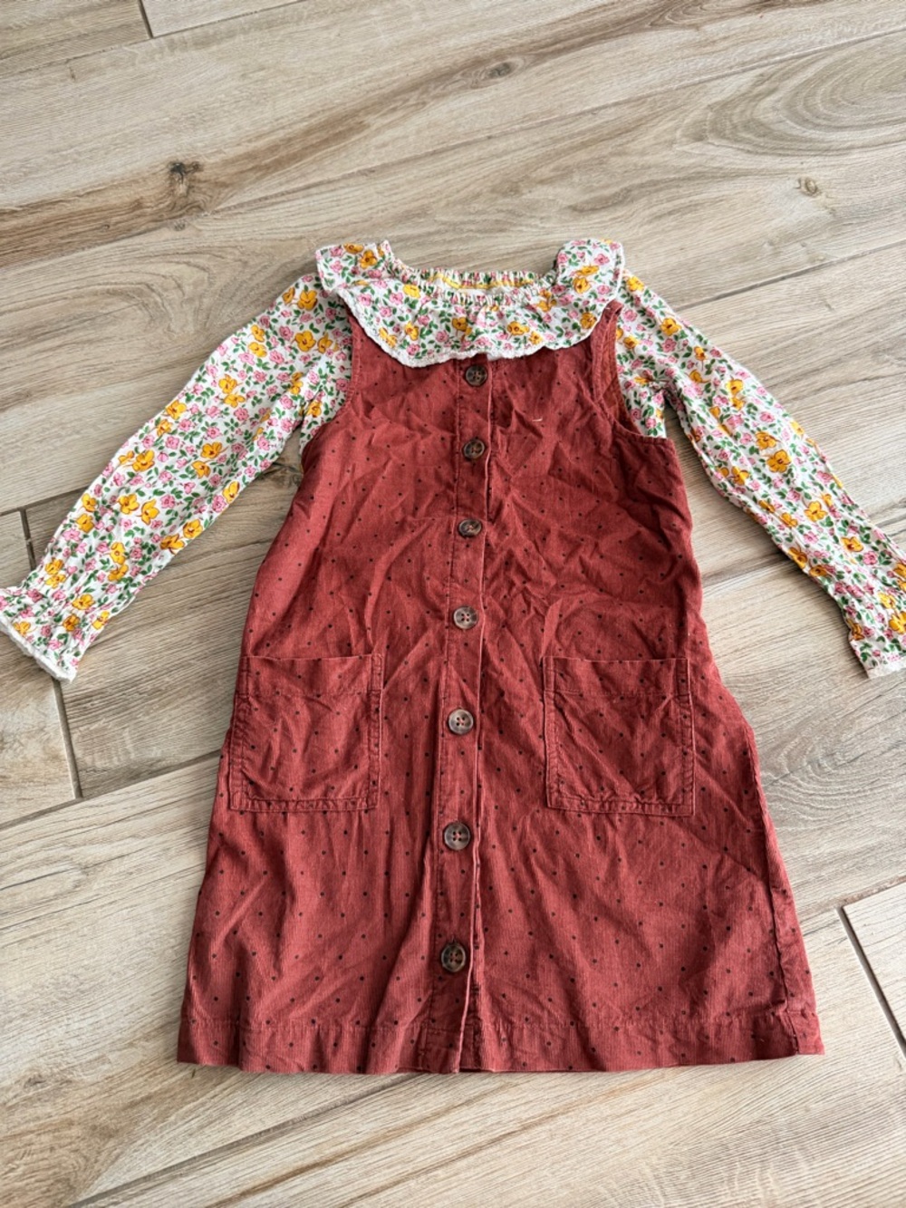 Mini Boden White Floral Ruffle Long-Sleeve Top with Yellow & Pink Flowers - Picture 4 of 4